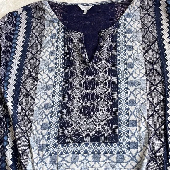 Lucky Brand tie waist sleeveless top blue / grey print sz large - Picture 5 of 12